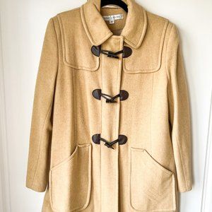 Vintage 90s Larry Levine Wool Duffle Coat, Size 10, Tan Camel NWOT